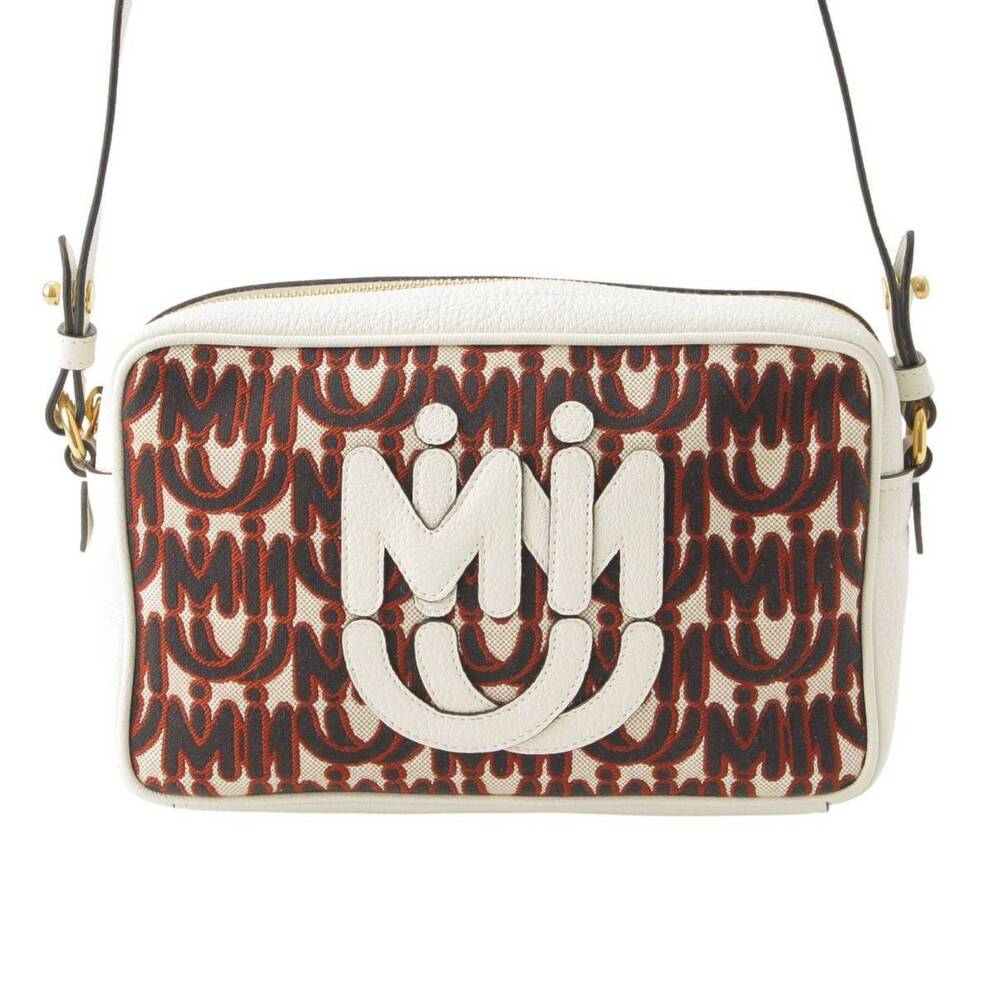 Miu Miu Logo Jacquard Leather Shoulder Bag White Black